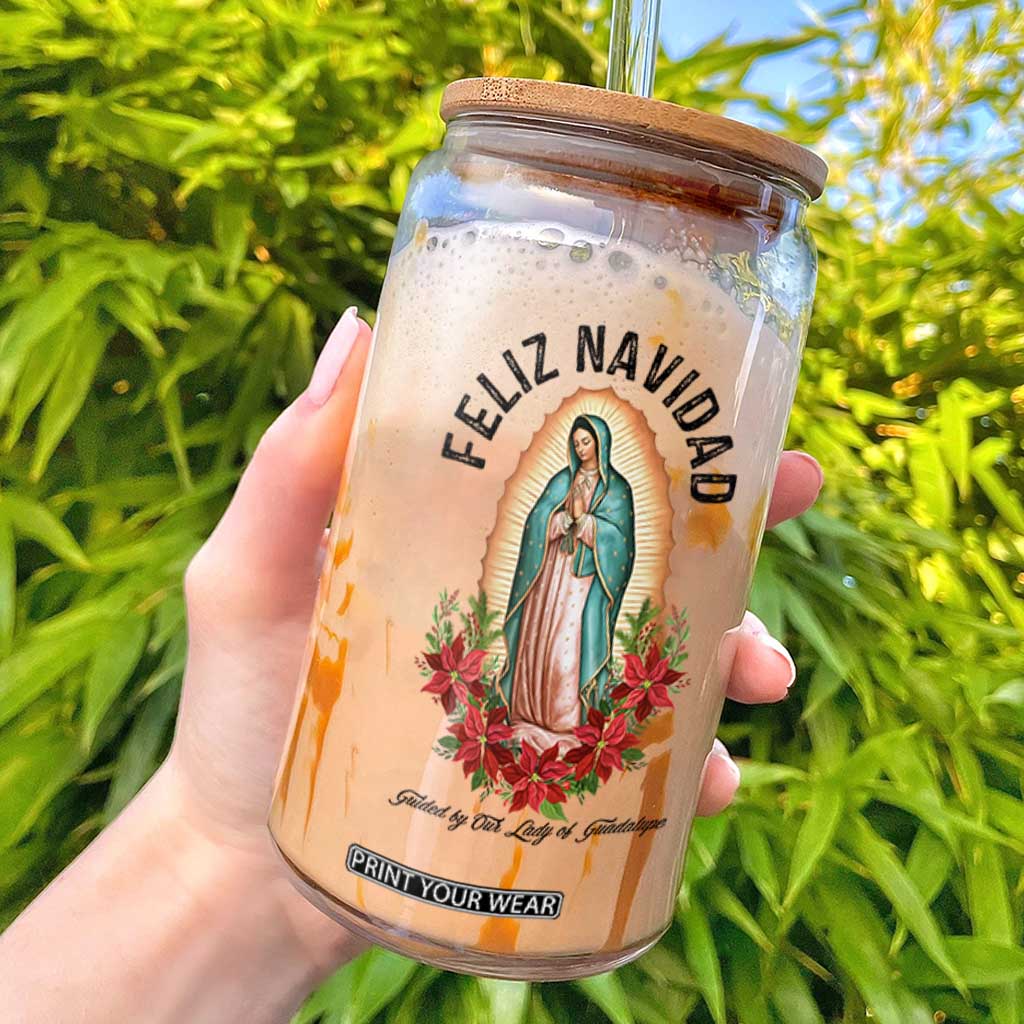 Virgin Mary Feliz Navidad Glass Can Our Lady Virgen De Guadalupe TS14 White Print Your Wear