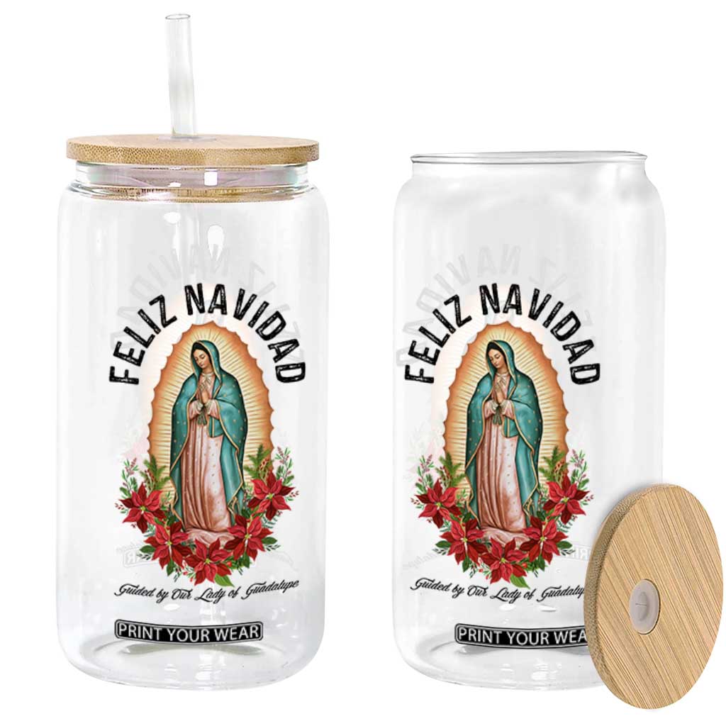 Virgin Mary Feliz Navidad Glass Can Our Lady Virgen De Guadalupe TS14 Print Your Wear