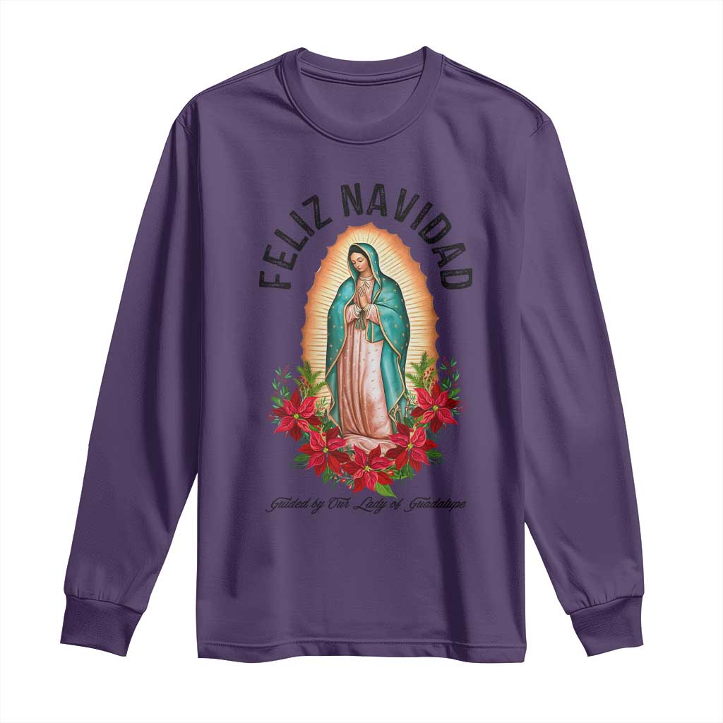 Virgin Mary Feliz Navidad Long Sleeve Shirt Our Lady Virgen De Guadalupe TS14 Purple Print Your Wear