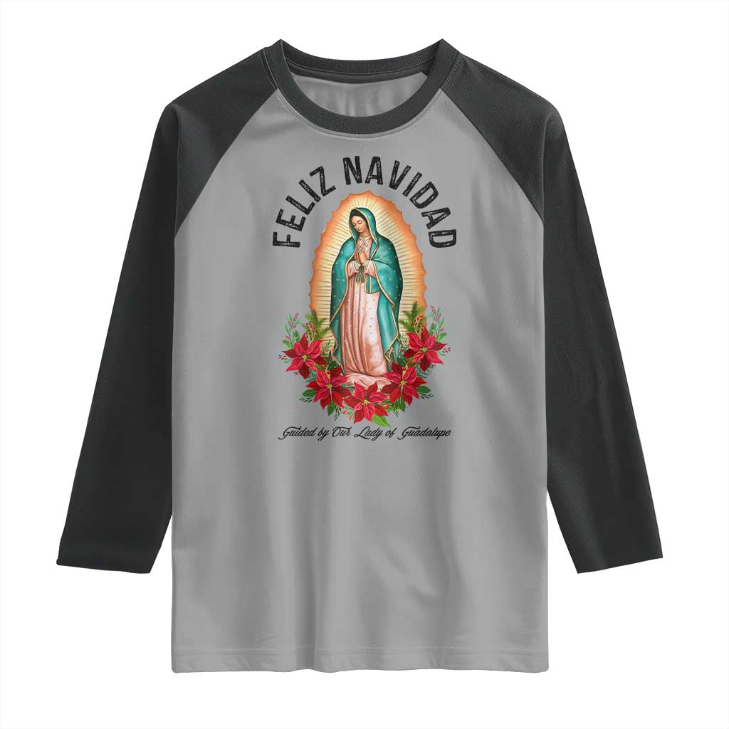 Virgin Mary Feliz Navidad Raglan Shirt Our Lady Virgen De Guadalupe TS14 Sport Gray Black Print Your Wear