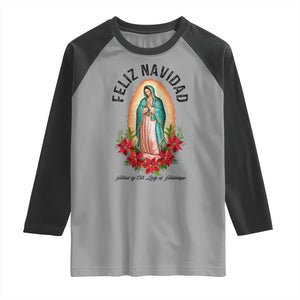Virgin Mary Feliz Navidad Raglan Shirt Our Lady Virgen De Guadalupe TS14 Sport Gray Black Print Your Wear