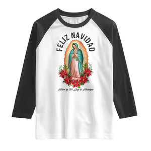 Virgin Mary Feliz Navidad Raglan Shirt Our Lady Virgen De Guadalupe TS14 White Black Print Your Wear