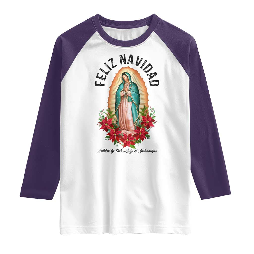 Virgin Mary Feliz Navidad Raglan Shirt Our Lady Virgen De Guadalupe TS14 White Purple Print Your Wear
