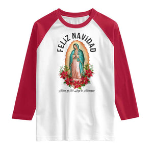 Virgin Mary Feliz Navidad Raglan Shirt Our Lady Virgen De Guadalupe TS14 White Red Print Your Wear