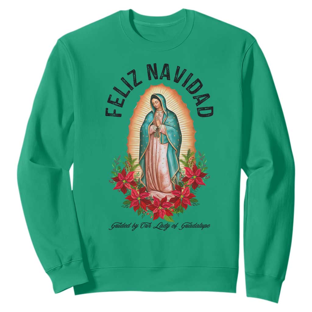 Virgin Mary Feliz Navidad Sweatshirt Our Lady Virgen De Guadalupe TS14 Irish Green Print Your Wear