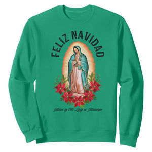 Virgin Mary Feliz Navidad Sweatshirt Our Lady Virgen De Guadalupe TS14 Irish Green Print Your Wear