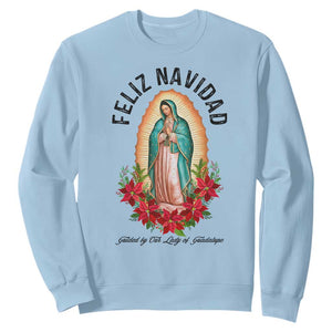 Virgin Mary Feliz Navidad Sweatshirt Our Lady Virgen De Guadalupe TS14 Light Blue Print Your Wear