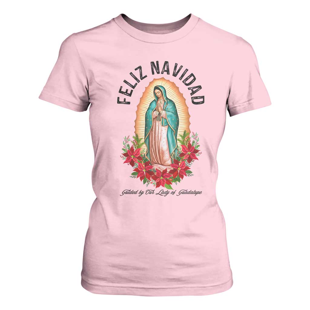 Virgin Mary Feliz Navidad T Shirt For Women Our Lady Virgen De Guadalupe TS14 Light Pink Print Your Wear