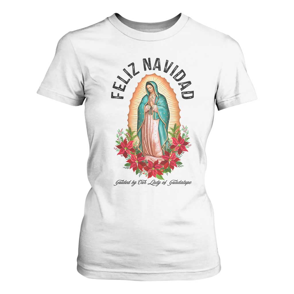 Virgin Mary Feliz Navidad T Shirt For Women Our Lady Virgen De Guadalupe - Print Your Wear