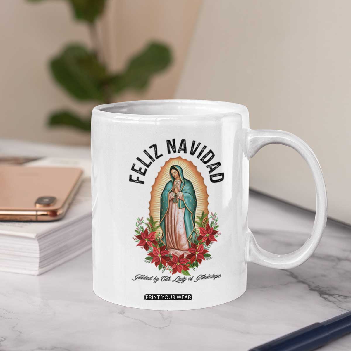 Virgin Mary Feliz Navidad Coffee Mug Our Lady Virgen De Guadalupe TS14 Print Your Wear
