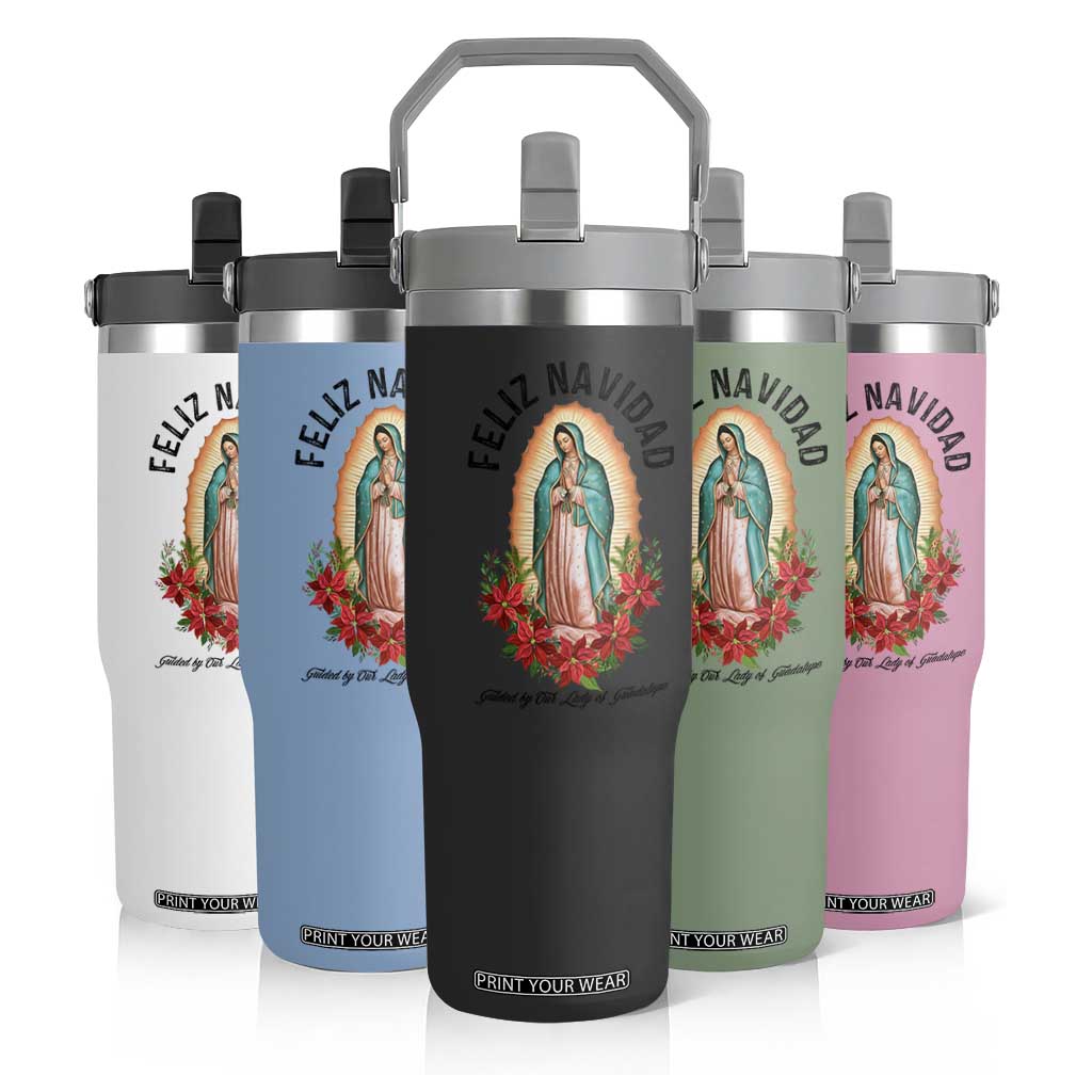 Virgin Mary Feliz Navidad Flip Straw Tumbler Our Lady Virgen De Guadalupe TS14 Print Your Wear