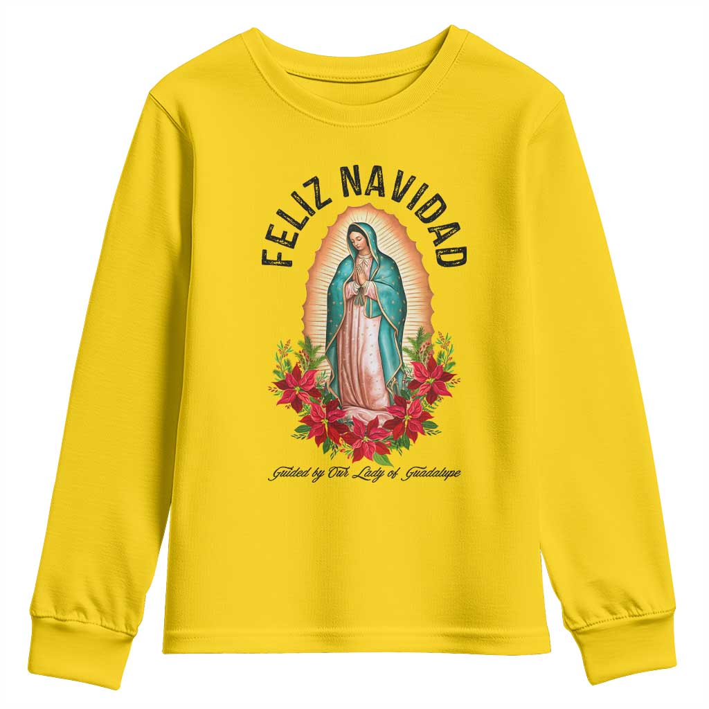 Virgin Mary Feliz Navidad Youth Sweatshirt Our Lady Virgen De Guadalupe TS14 Daisy Print Your Wear