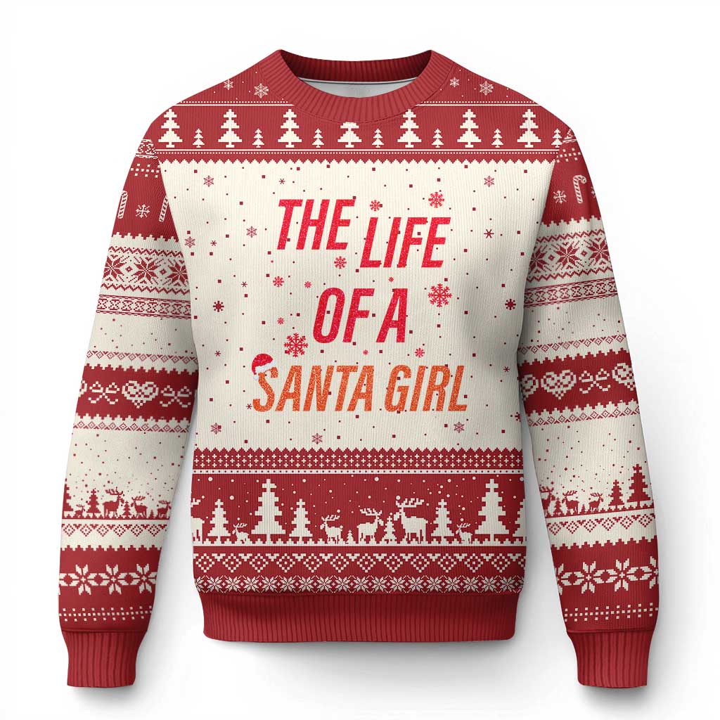 The Life Of A Santa Girl Ugly Christmas Sweater Funny Xmas TS14 Beige Red Print Your Wear