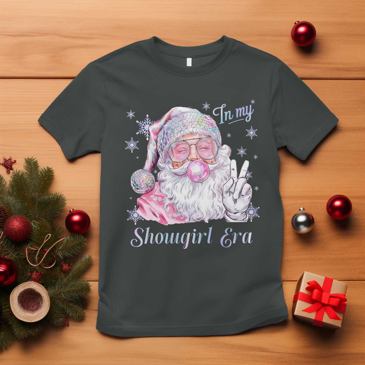 Pink Santa Christmas T Shirt Bubble Gum Peace Sign TS14 Dark Heather Print Your Wear