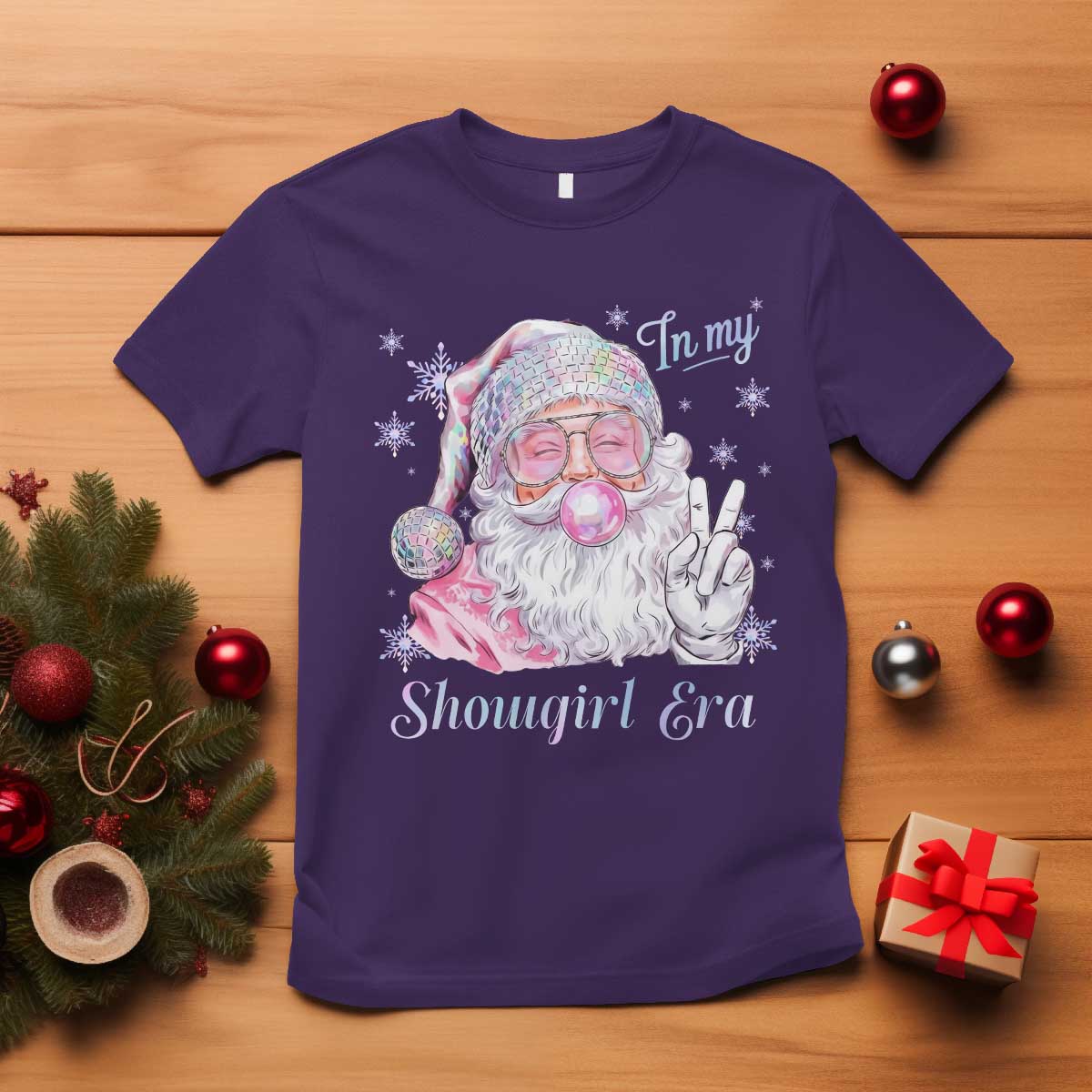 Pink Santa Christmas T Shirt Bubble Gum Peace Sign TS14 Purple Print Your Wear