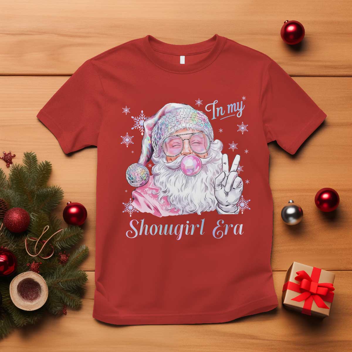Pink Santa Christmas T Shirt Bubble Gum Peace Sign TS14 Red Print Your Wear