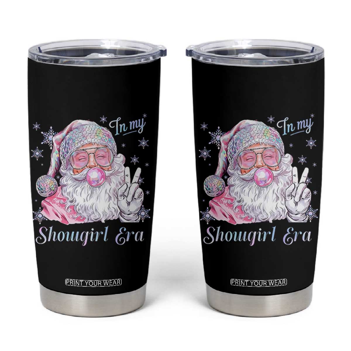 Pink Santa Christmas Tumbler Cup Bubble Gum Peace Sign TS14 Black Print Your Wear