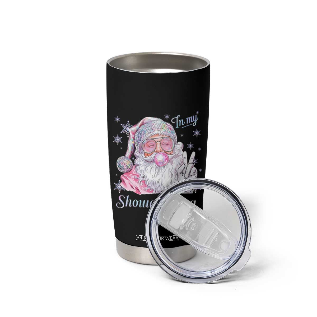 Pink Santa Christmas Tumbler Cup Bubble Gum Peace Sign TS14 Print Your Wear