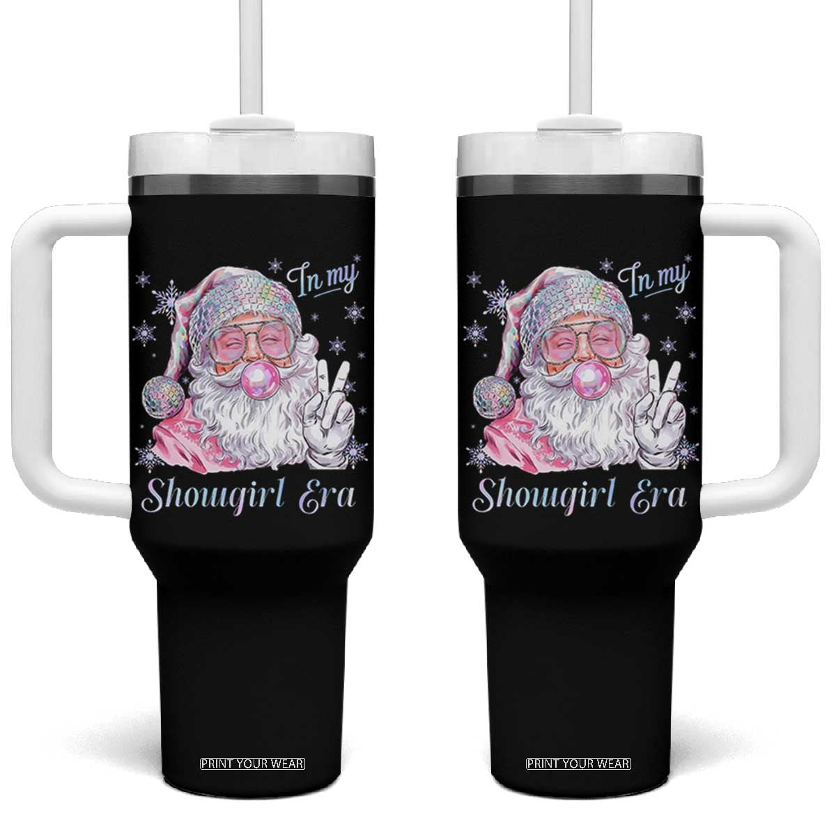Pink Santa Christmas Tumbler With Handle Bubble Gum Peace Sign TS14 One Size: 40 oz Black Print Your Wear