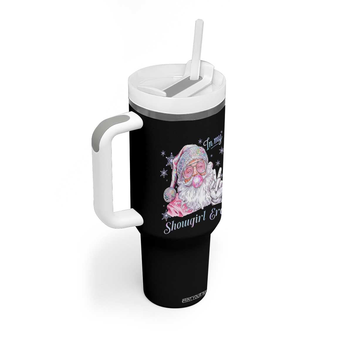 Pink Santa Christmas Tumbler With Handle Bubble Gum Peace Sign TS14 Print Your Wear
