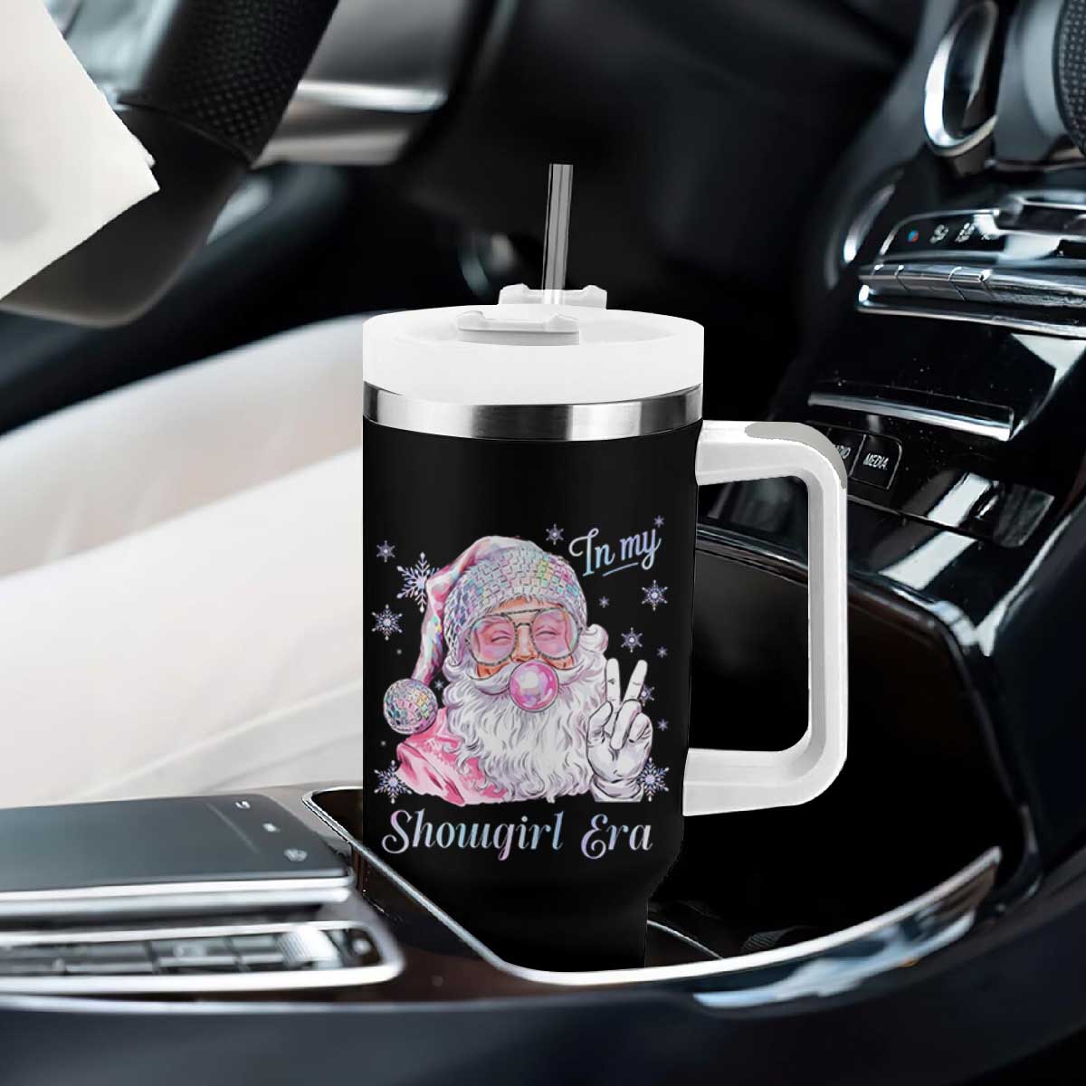 Pink Santa Christmas Tumbler With Handle Bubble Gum Peace Sign TS14 Print Your Wear