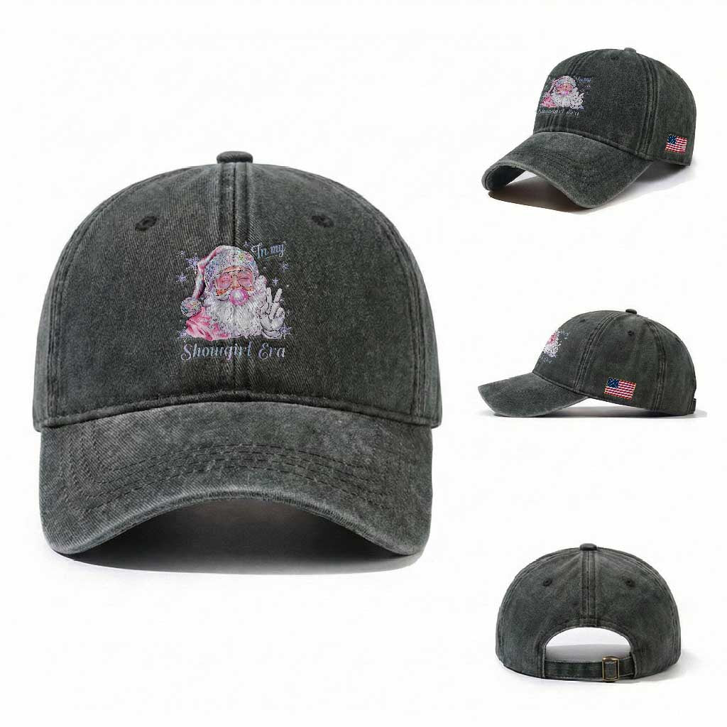 Pink Santa Christmas Washed Cotton Baseball Cap Bubble Gum Peace Sign TS14 Washed Cap Universal Fit Dark Green Print Your Wear