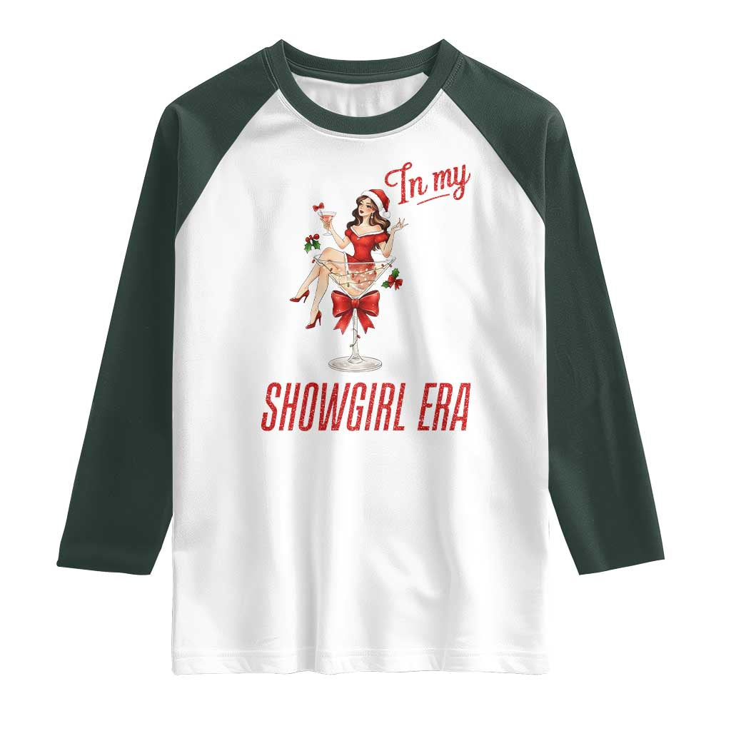 Santa Girls Christmas Raglan Shirt In My Costume Era TS14 White Dark Forest Green Print Your Wear