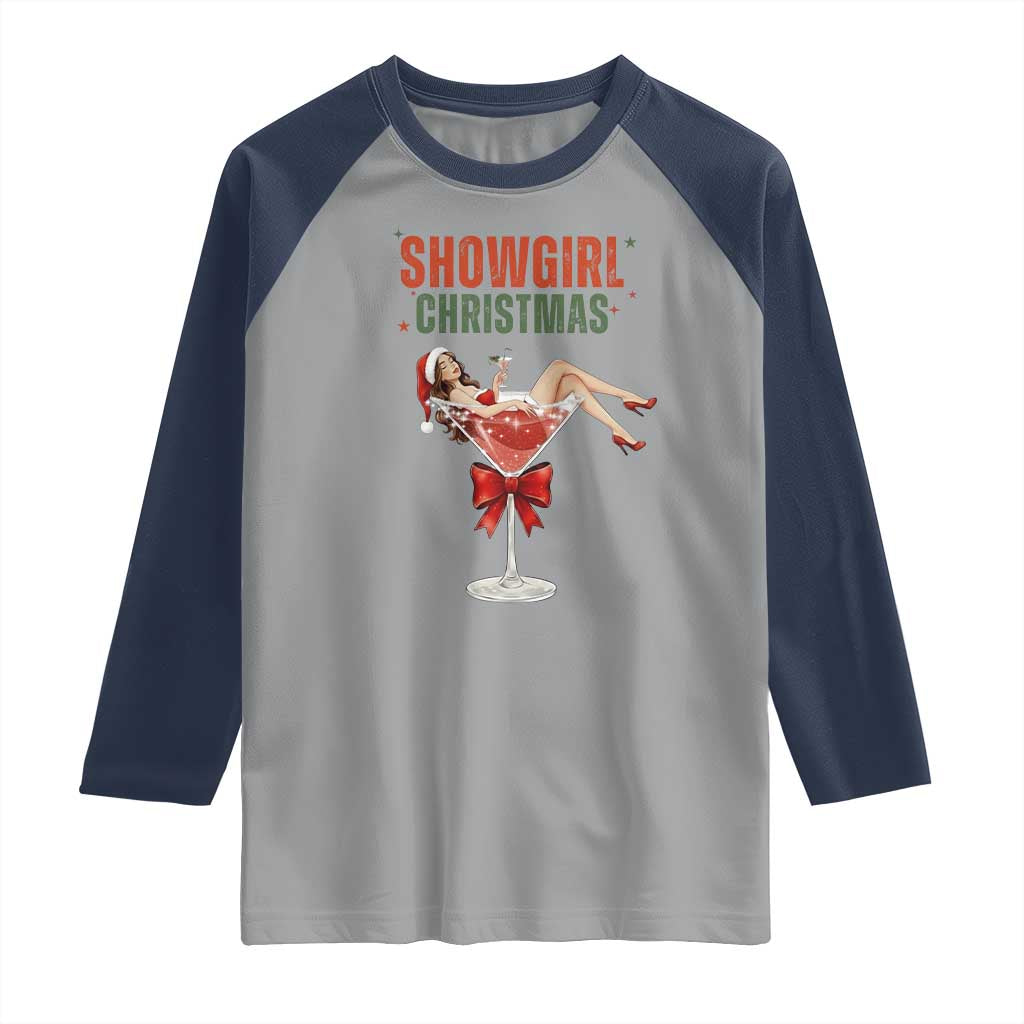 Santa Girls Christmas Raglan Shirt TS14 Sport Gray Navy Print Your Wear