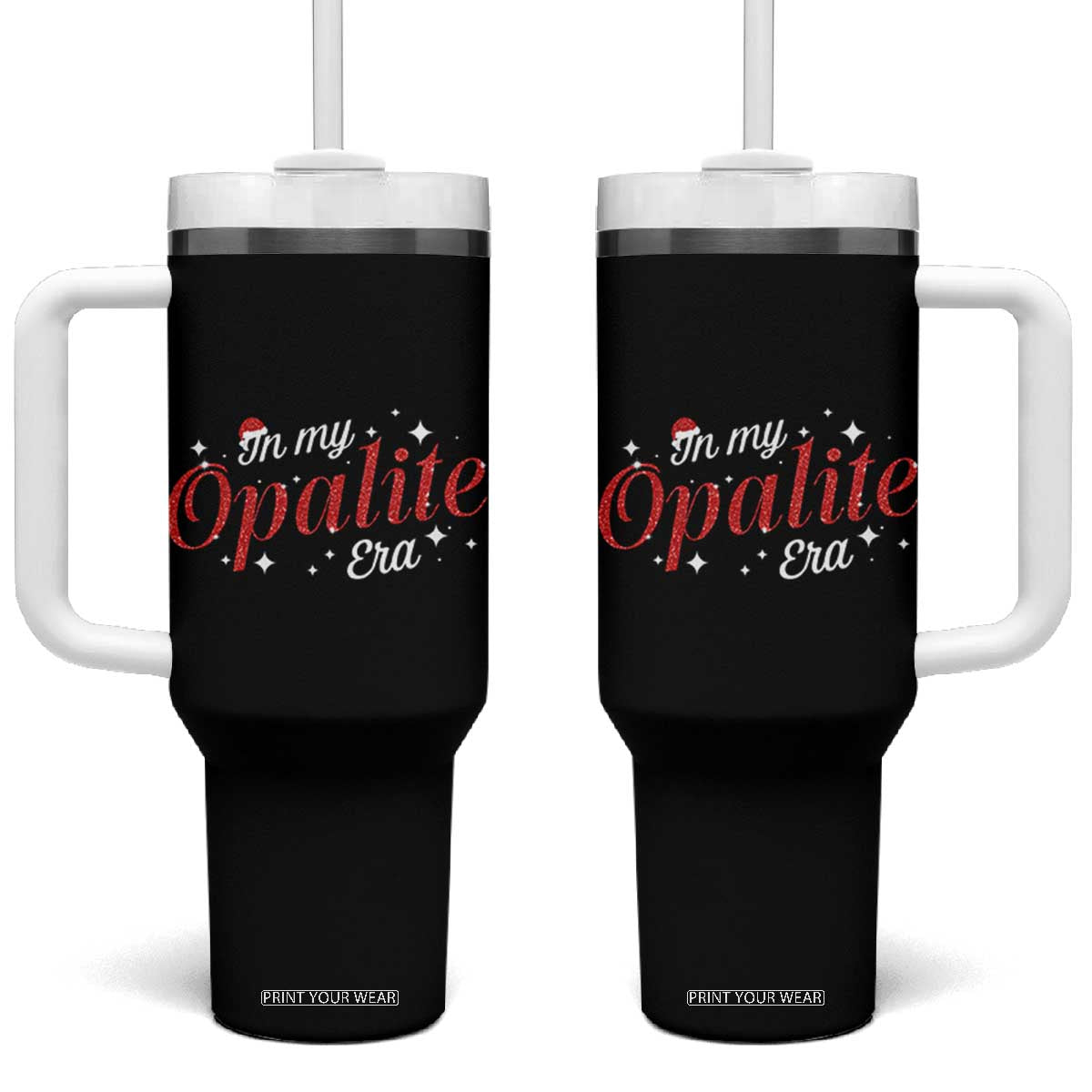 Santa Opalite Christmas Tumbler With Handle TS14 One Size: 40 oz Black Print Your Wear