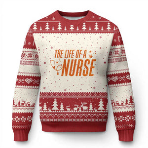 Funny Nurse Xmas Ugly Christmas Sweater The Life Of A Nurse TS14 Beige Red Print Your Wear