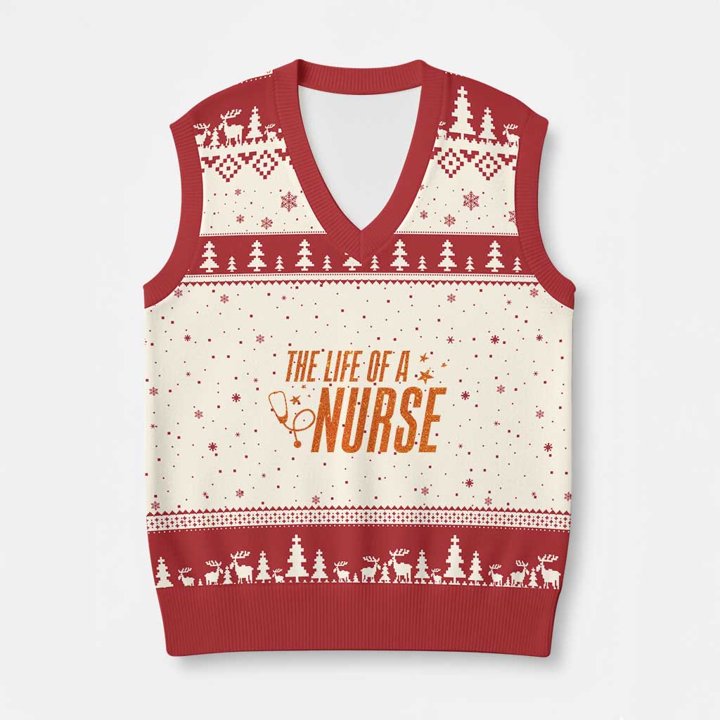 Funny Nurse Xmas V-Neck Knit Sweater Vest The Life Of A Nurse TS14 Beige Red Print Your Wear