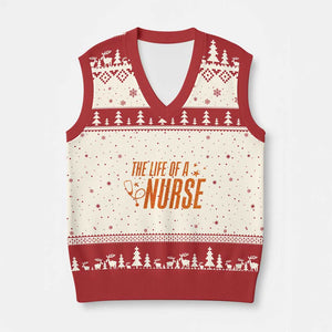 Funny Nurse Xmas V-Neck Knit Sweater Vest The Life Of A Nurse TS14 Beige Red Print Your Wear