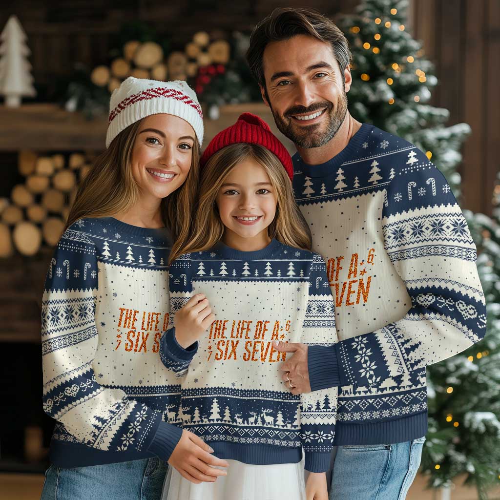 67 Six Seven Meme Ugly Christmas Sweater TS14 Beige Navy Print Your Wear