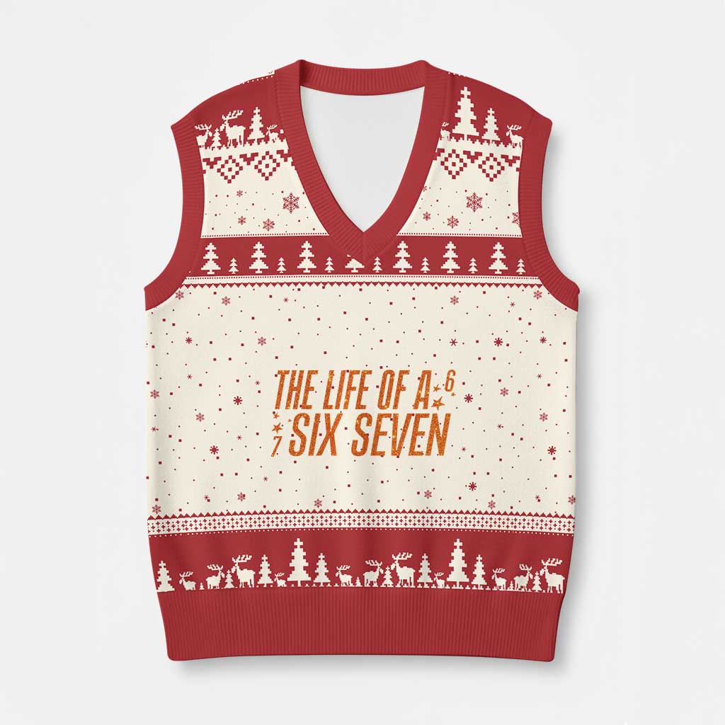 67 Six Seven Meme V-Neck Knit Sweater Vest TS14 Beige Red Print Your Wear
