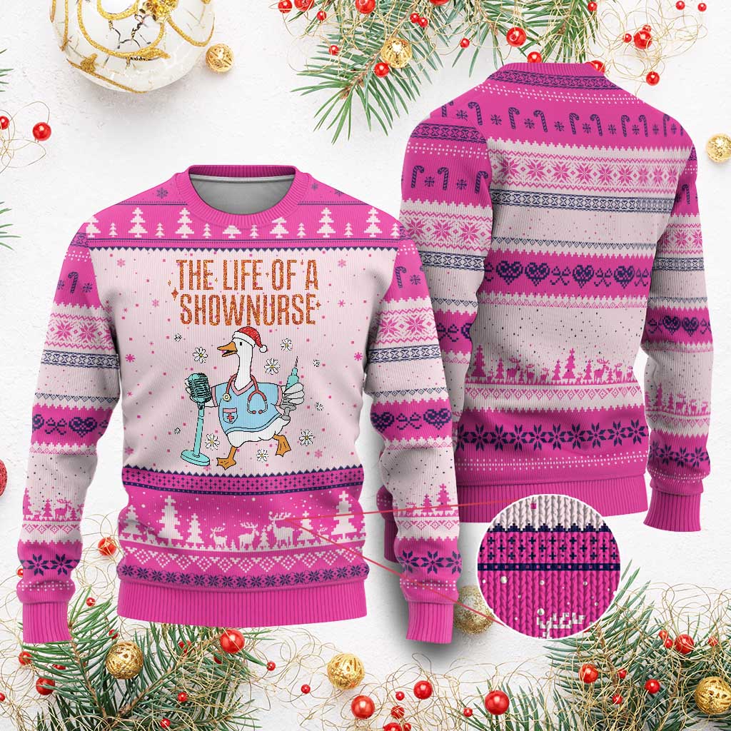 Funny Goose Nurse Xmas Ugly Christmas Sweater The Life Of A Shownurrse TS14 Hot Pink Print Your Wear