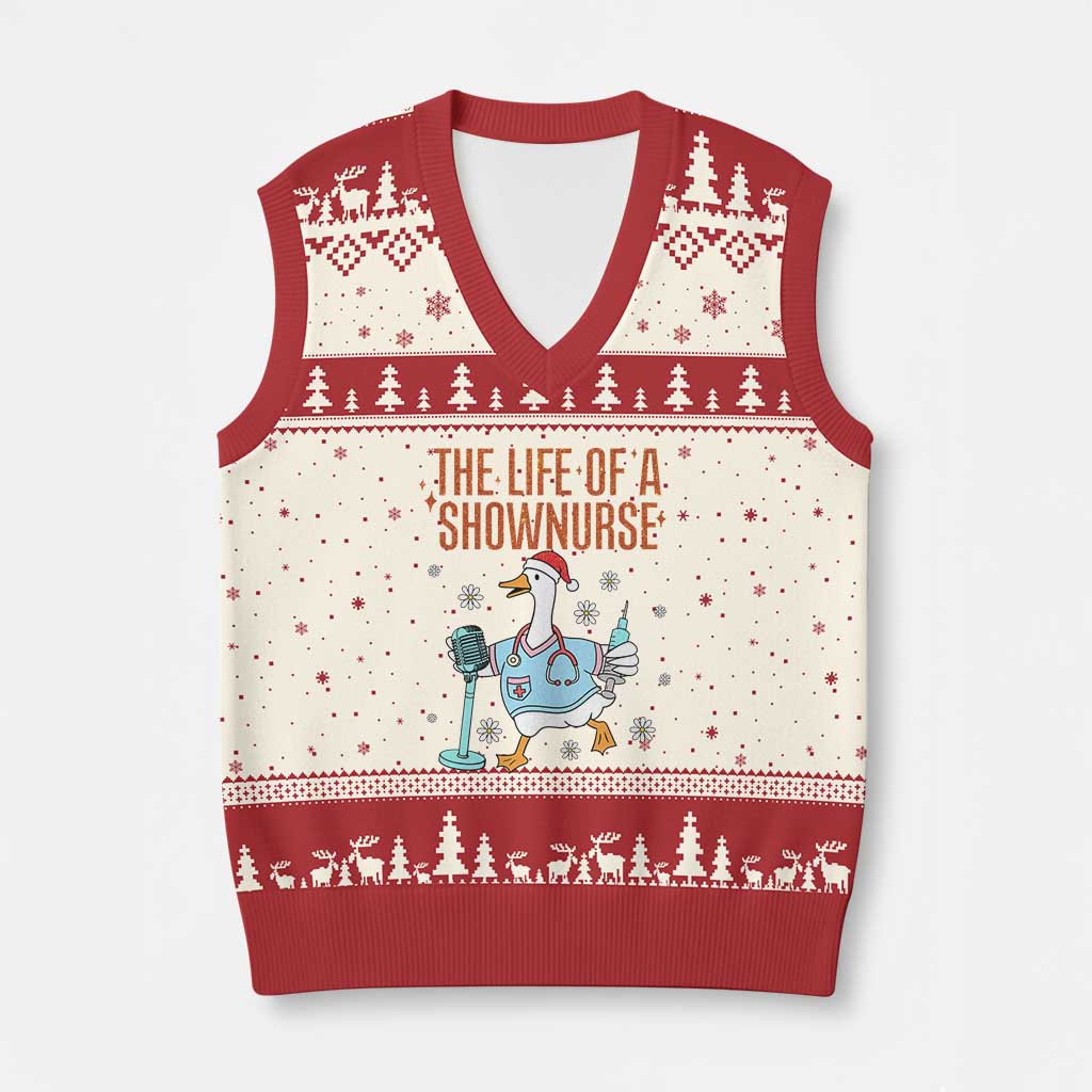 Funny Goose Nurse Xmas V-Neck Knit Sweater Vest The Life Of A Shownurrse TS14 Beige Red Print Your Wear