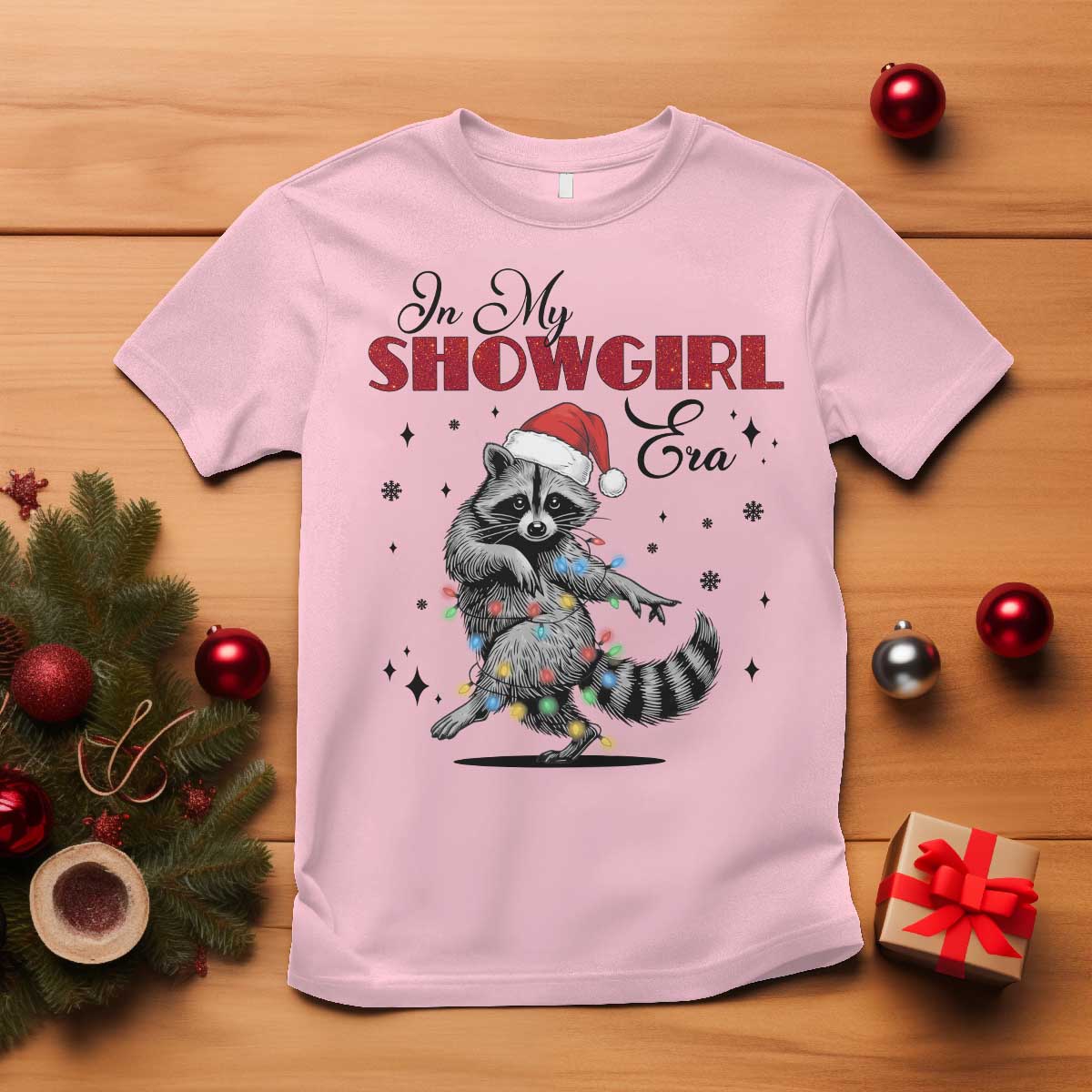 Funny Raccoon Christmas T Shirt In My Costume Era Xmas TS14 Light Pink Print Your Wear