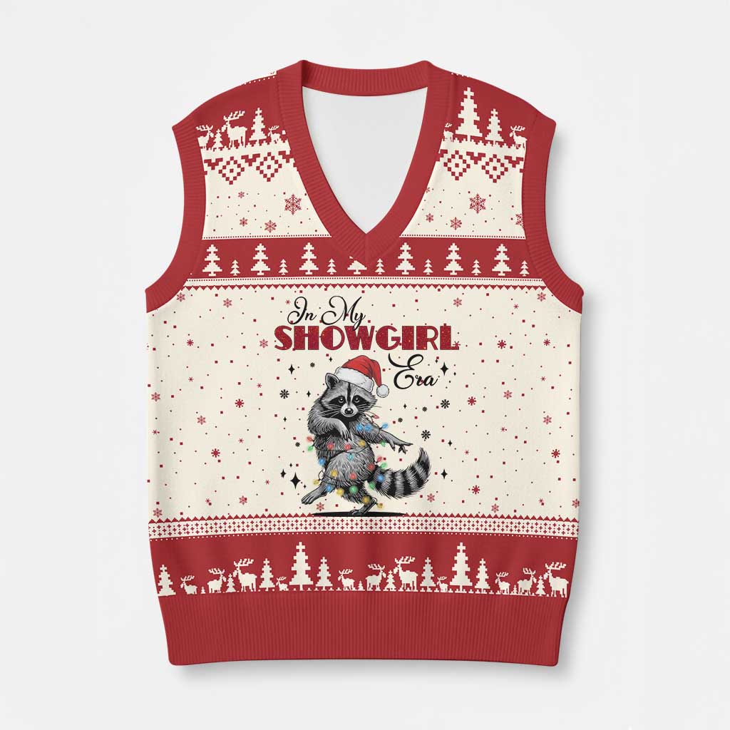 Funny Raccoon Xmas V-Neck Knit Sweater Vest In My Costume Era Xmas TS14 Beige Red Print Your Wear