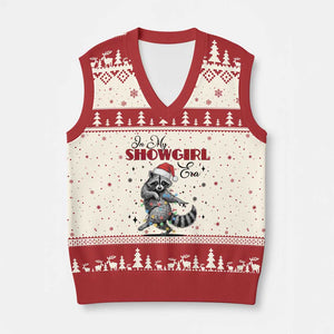 Funny Raccoon Xmas V-Neck Knit Sweater Vest In My Costume Era Xmas TS14 Beige Red Print Your Wear