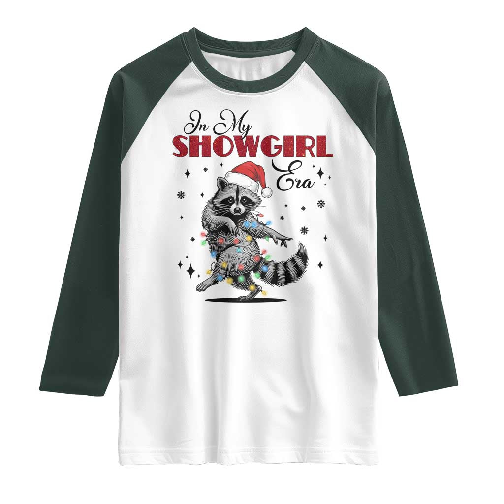Funny Raccoon Christmas Raglan Shirt In My Costume Era Xmas TS14 White Dark Forest Green Print Your Wear