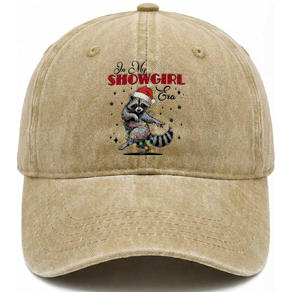 Funny Raccoon Christmas Washed Cotton Baseball Cap In My Costume Era Xmas TS14 Washed Cap Universal Fit Khaki Print Your Wear