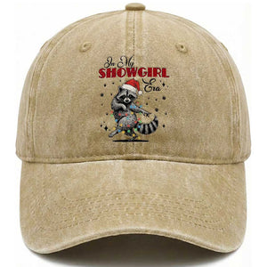 Funny Raccoon Christmas Washed Cotton Baseball Cap In My Costume Era Xmas TS14 Washed Cap Universal Fit Khaki Print Your Wear