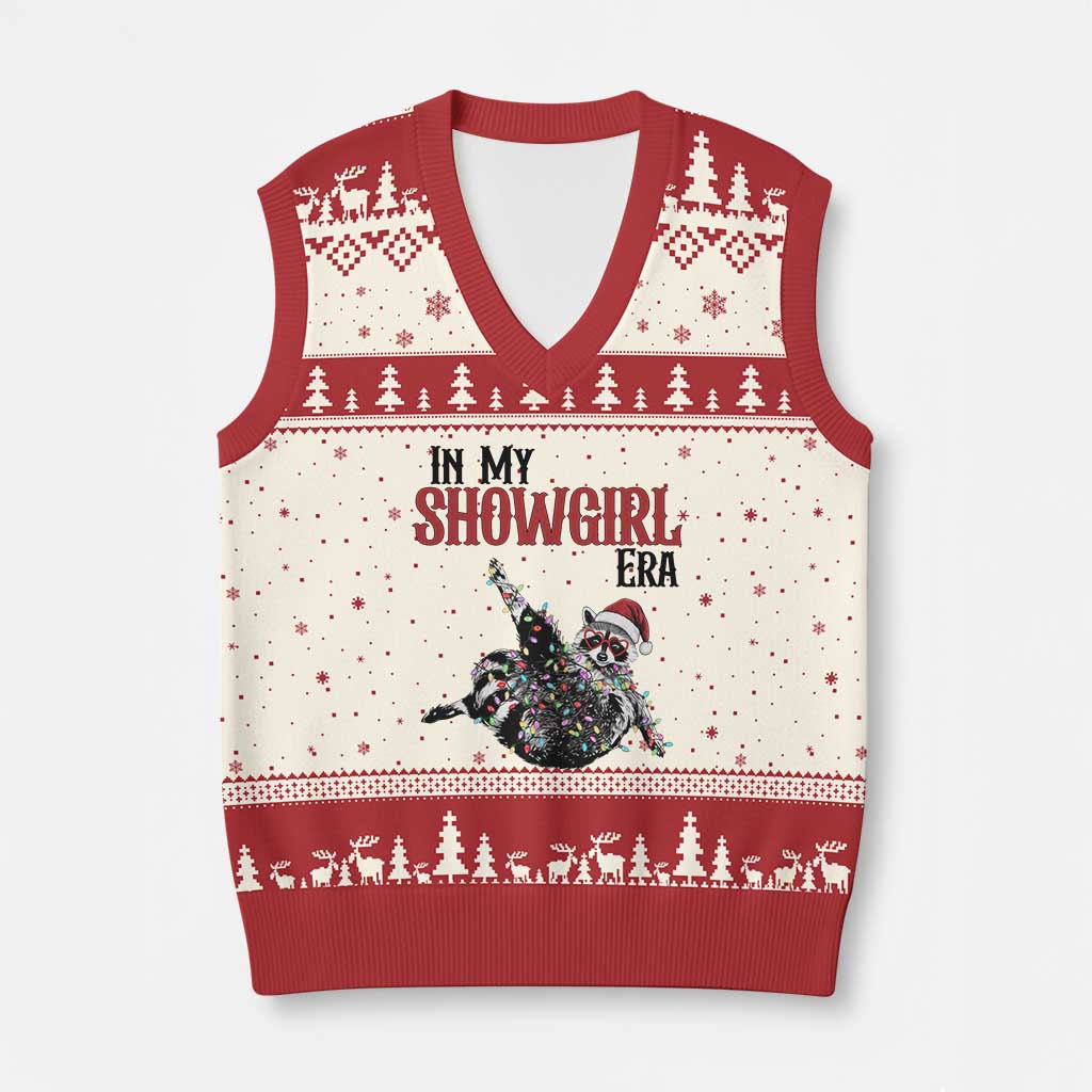 Funny Raccoon Xmas V-Neck Knit Sweater Vest In My Costume Era TS14 Beige Red Print Your Wear