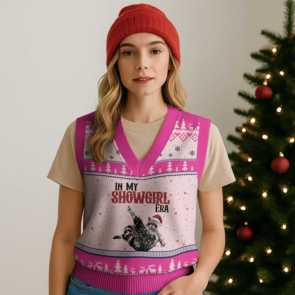 Funny Raccoon Xmas V-Neck Knit Sweater Vest In My Costume Era TS14 Hot Pink Print Your Wear