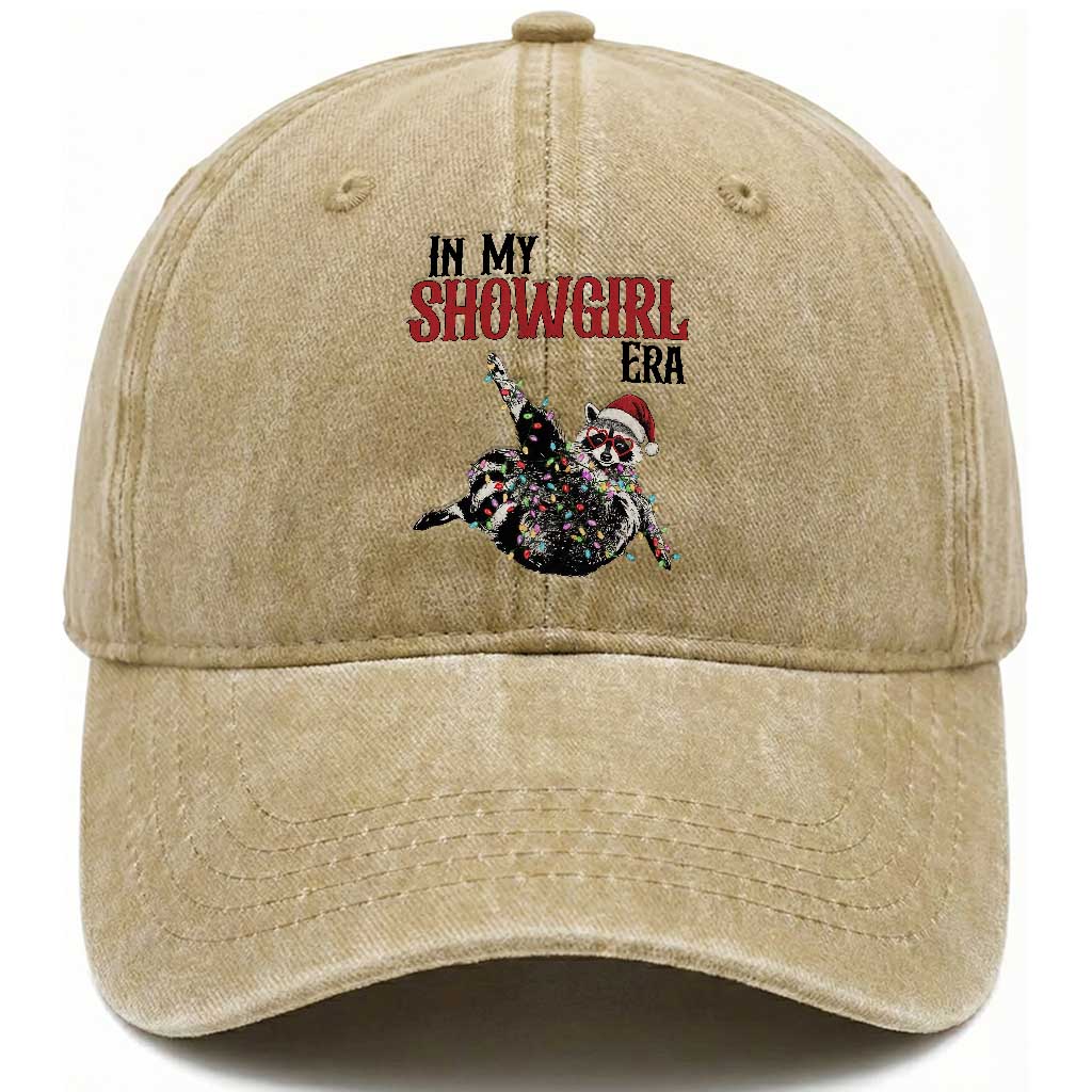 Funny Raccoon Christmas Washed Cotton Baseball Cap In My Costume Era TS14 Washed Cap Universal Fit Khaki Print Your Wear