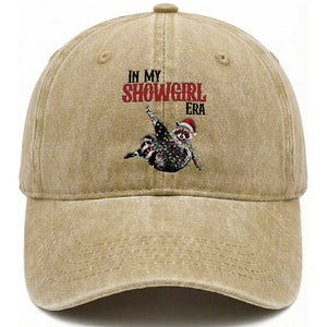 Funny Raccoon Christmas Washed Cotton Baseball Cap In My Costume Era TS14 Washed Cap Universal Fit Khaki Print Your Wear