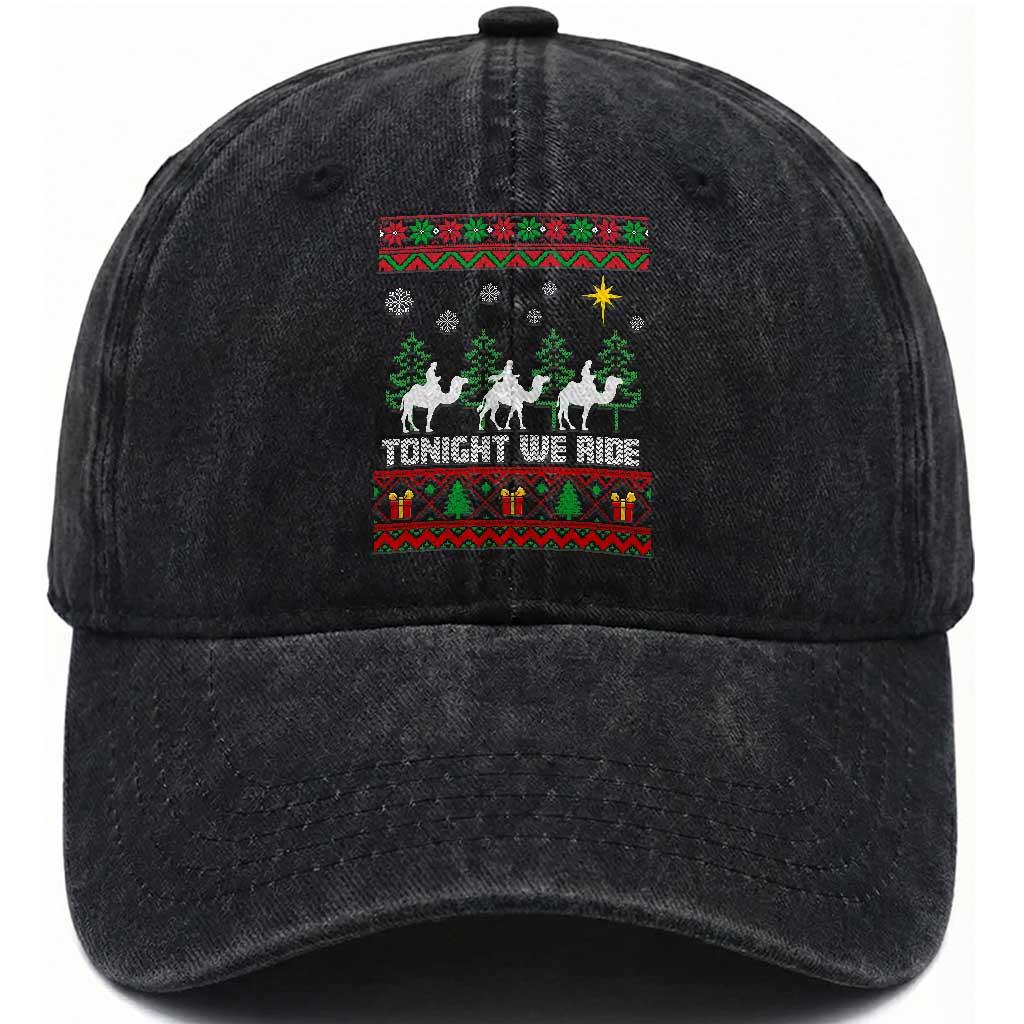 Tonight We Ride Washed Cotton Baseball Cap Three Wise Men Nativity Scene Christmas TS14 Washed Cap Universal Fit Black Print Your Wear