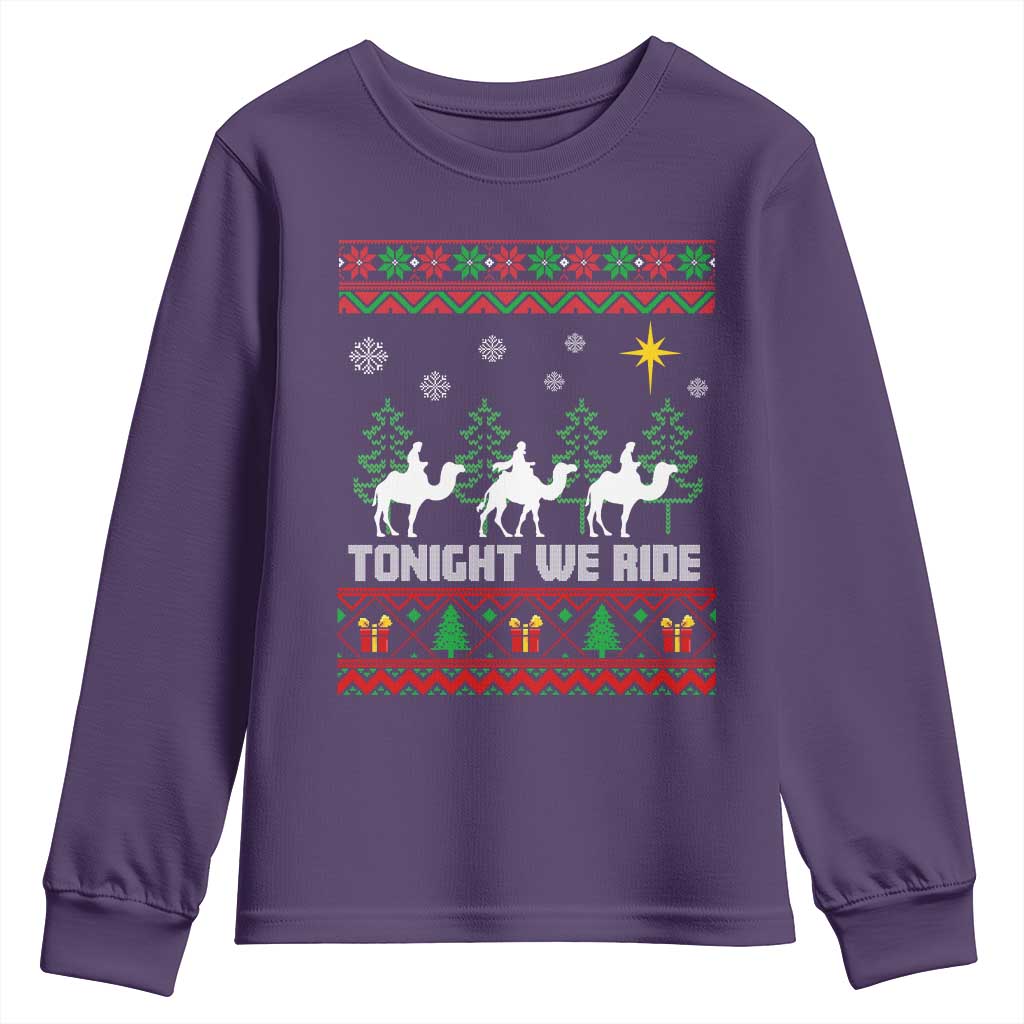 Tonight We Ride Youth Sweatshirt Three Wise Men Nativity Scene Christmas TS14 Purple Print Your Wear