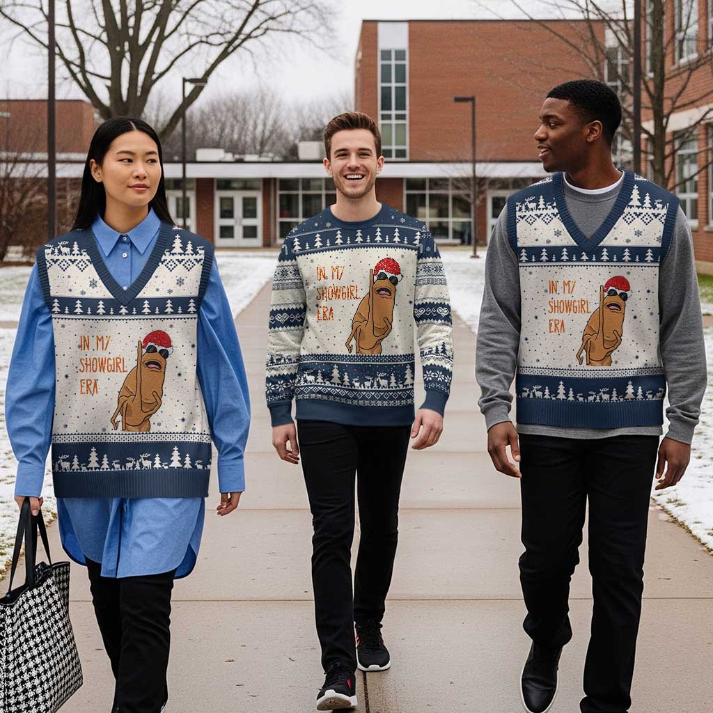 Marcus The Worm Xmas Meme V-Neck Knit Sweater Vest In My Costume Era TS14 Beige Navy Print Your Wear