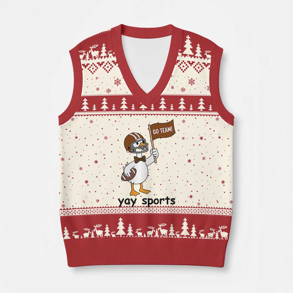 Silly Goose Football V-Neck Knit Sweater Vest Yays Sport TS14 Beige Red Print Your Wear